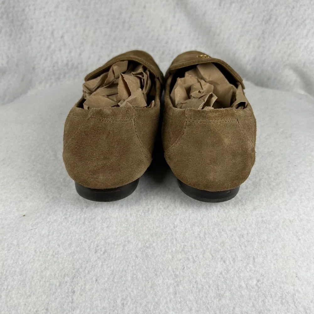 Tory Burch Loafers Womens Size 11M Tan Brown Suede Double T Logo Penny Shoes